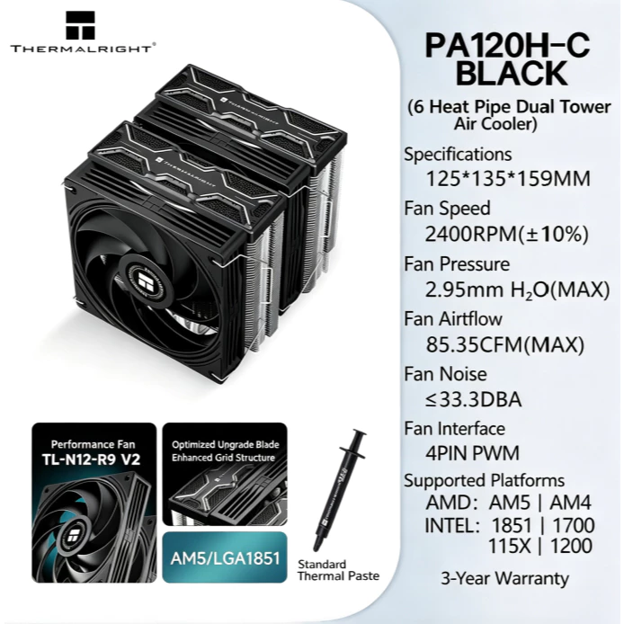 Thermalright PA120H‑C BLACK En - Air Cooler Cpu reseña y precio